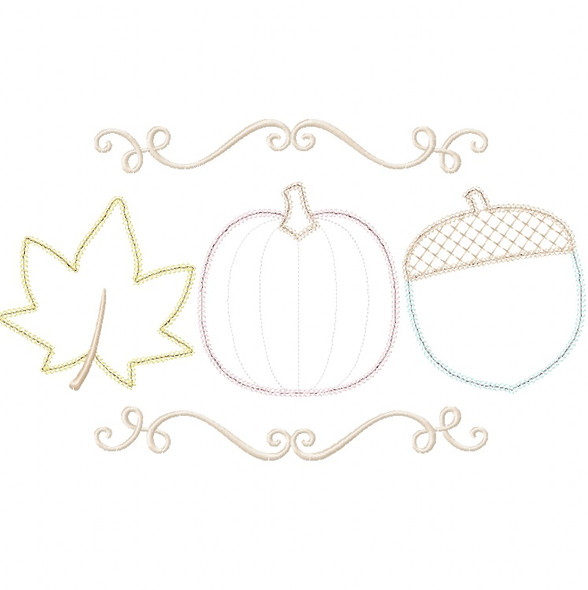 Pumpkin Leaf and Acorn Vintage and Chain Stitch Applique