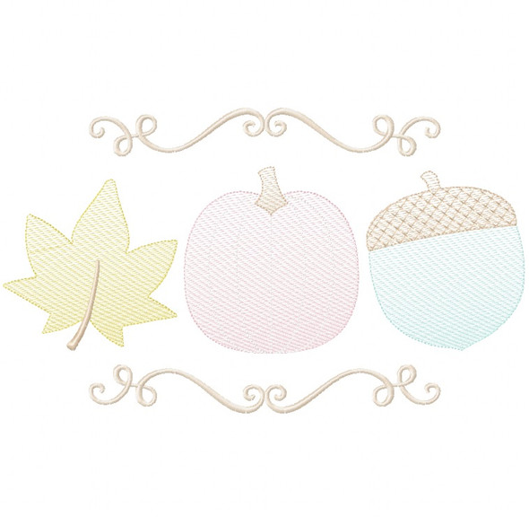 Pumpkin Leaf and Acorn Sketch Embroidery Machine Embroidery Design