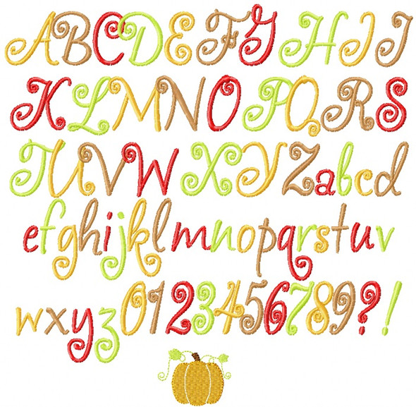 Pumpkin Spice Embroidery Font Design Alphabet