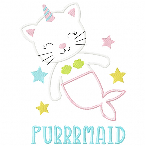 Purrrmaid Satin and ZigZag Applique Machine Embroidery Design