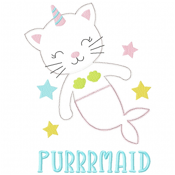 Purrrmaid Satin and ZigZag Applique   Embroidery Design