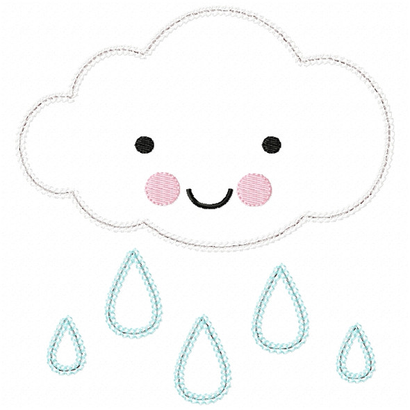 Raincloud Vintage and Chain Stitch Applique  Embroidery Design