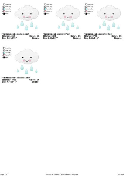 Raincloud Sketch Filled Stitch   Embroidery Design