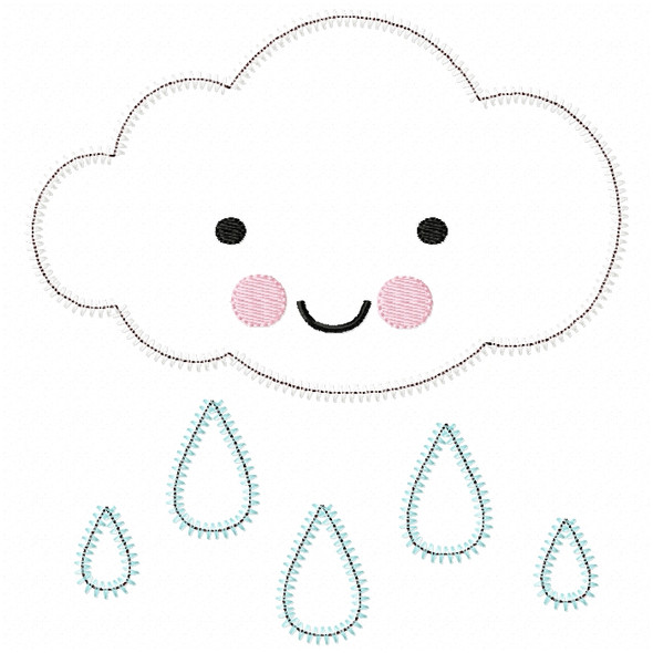 Raincloud Satin and ZigZag Stitch Applique  Embroidery Design