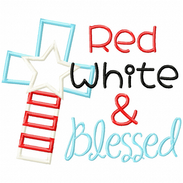 Red White and Blessed Satin and Zigzag Applique Machine Embroidery Design