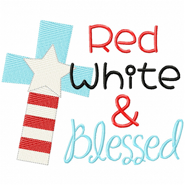Red White and Blessed Simple Stitch and Sketch Fill Applique Machine Embroidery Design
