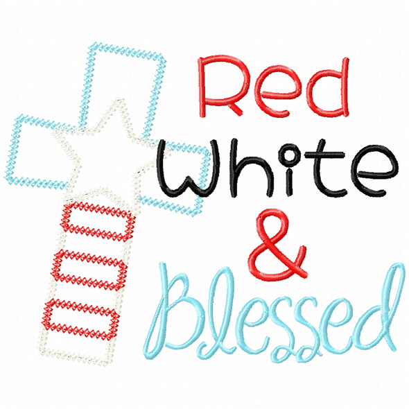 Red White and Blessed Vintage and Chain Applique Embroidery Design