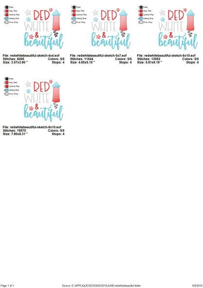 Red White and Beautiful Sketch Applique