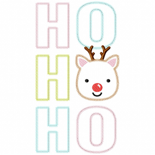 Reindeer Ho Ho Ho Vintage and Chain Applique Embroidery Design