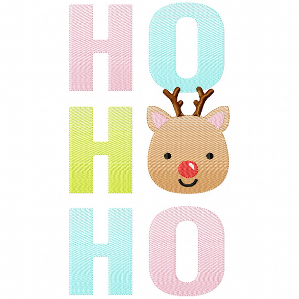 Reindeer Ho Ho Ho Simple Stitch and Sketch Fill Applique Embroidery Design