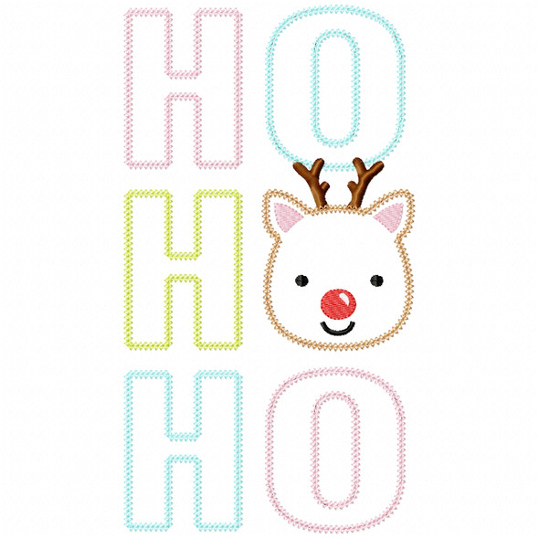 Reindeer Ho Ho Ho Vintage and Chain Applique Embroidery Design