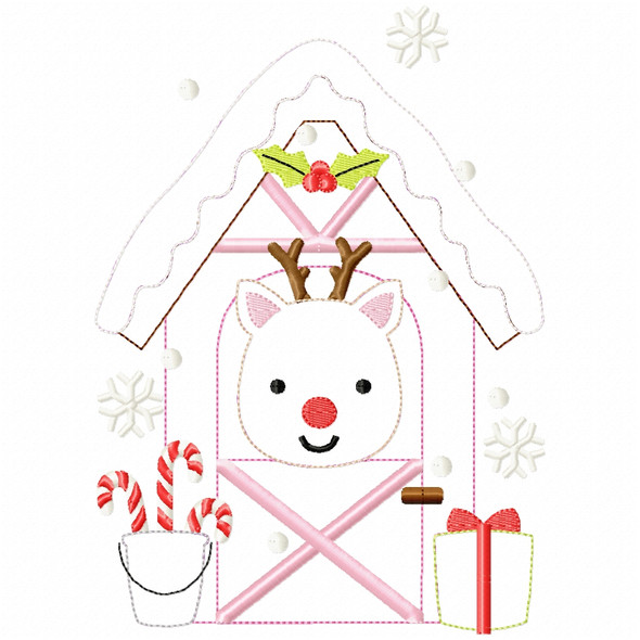 Reindeer Stable Sketch Fill and Simple Stitch Machine Embroidery Design