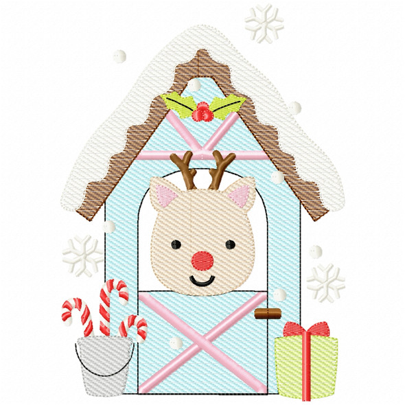 Reindeer Stable Sketch Fill and Simple Stitch Machine Embroidery Design