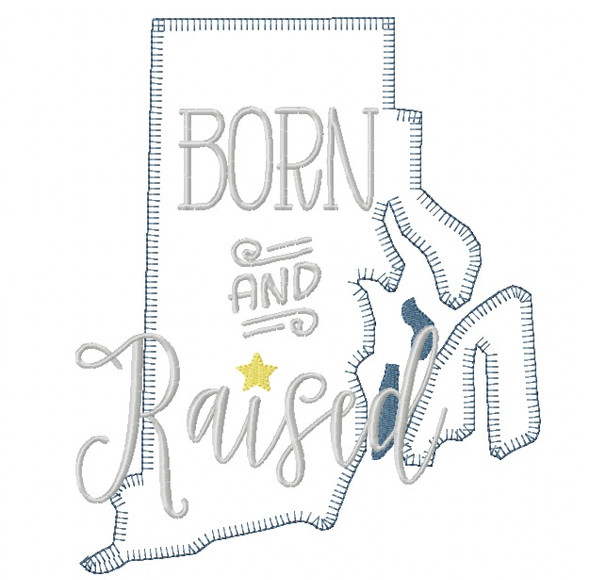 Rhode Island Born and Raised Vintage and Blanket Stitch Applique