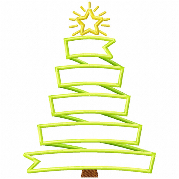 Ribbon Christmas Tree Satin and Zigzag Applique  Embroidery Design