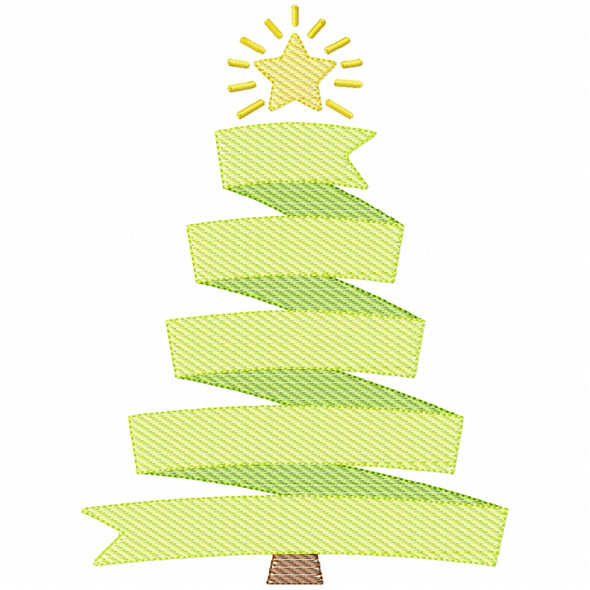 Ribbon Christmas Tree Sketch Fill and Simple Stitch Machine Embroidery Design