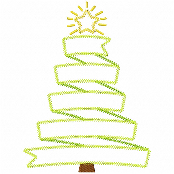 Ribbon Christmas Tree Vintage and Chain Applique Embroidery Design