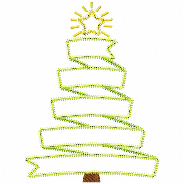 Ribbon Christmas Tree Satin and Zigzag Applique  Embroidery Design