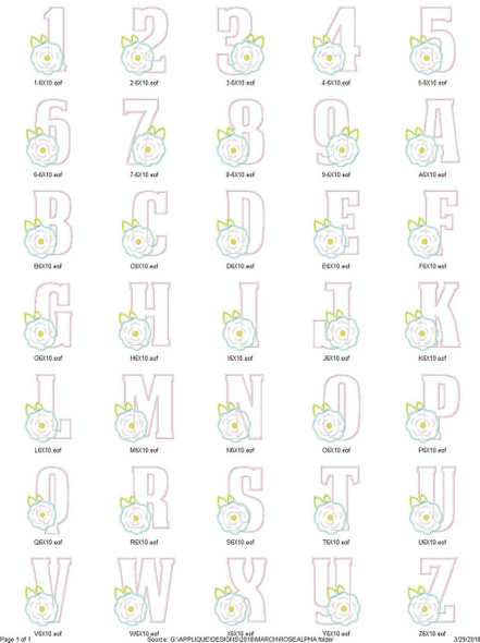 Rose Alphabet  Embroidery Design Font