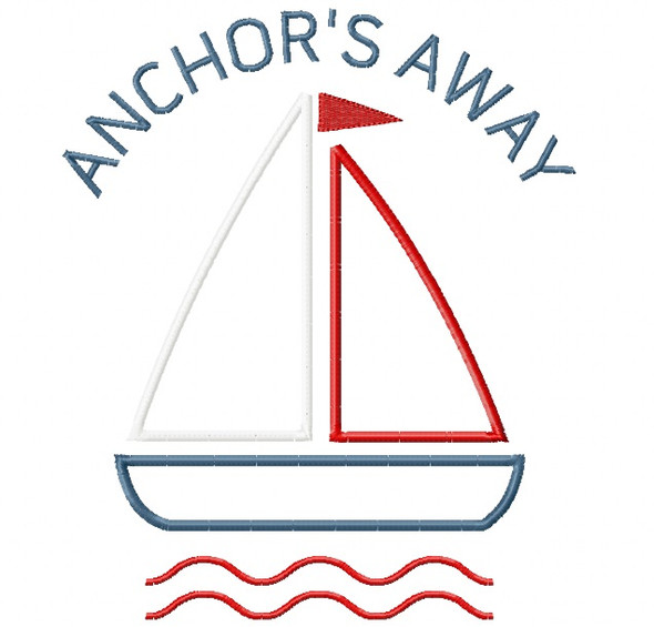 Anchors Away Sailboat Satin and Zigzag Stitch Applique Machine Embroidery Design