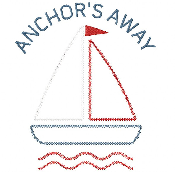 Anchors Away Sailboat Vintage and Chain Stitch Applique Machine Embroidery Design