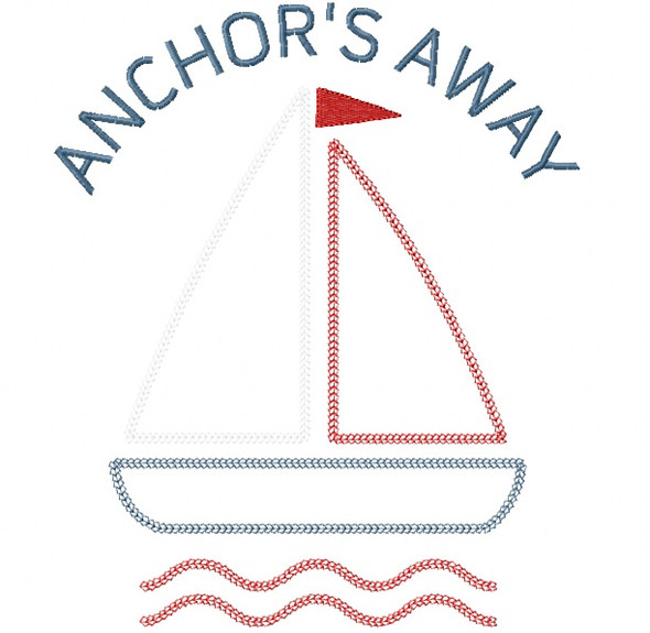 Anchors Away Sailboat Vintage and Chain Stitch Applique Embroidery Design