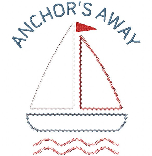 Anchors Away Sailboat Satin and Zigzag Stitch Applique Embroidery Design