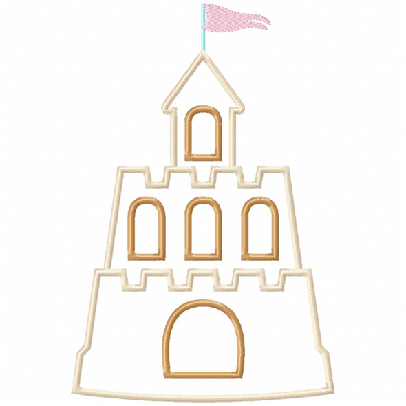 Sandcastle 3 Satin and Zigzag Applique  Embroidery Design