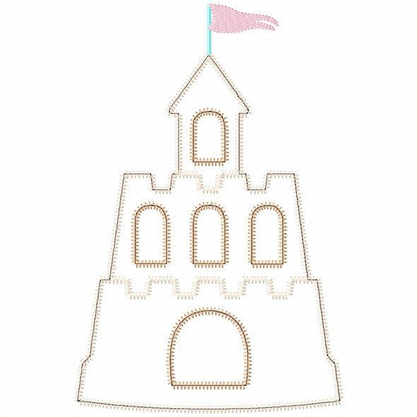 Sandcastle 3 Satin and Zigzag Applique  Embroidery Design