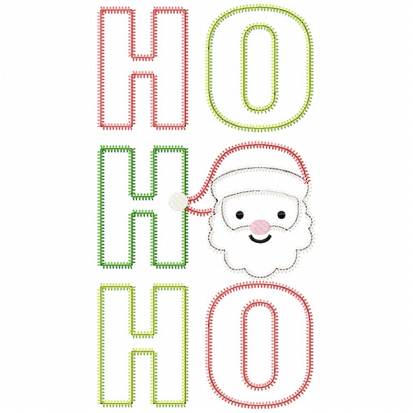 Santa Ho Ho Ho Satin and Zigzag Applique Embroidery Design