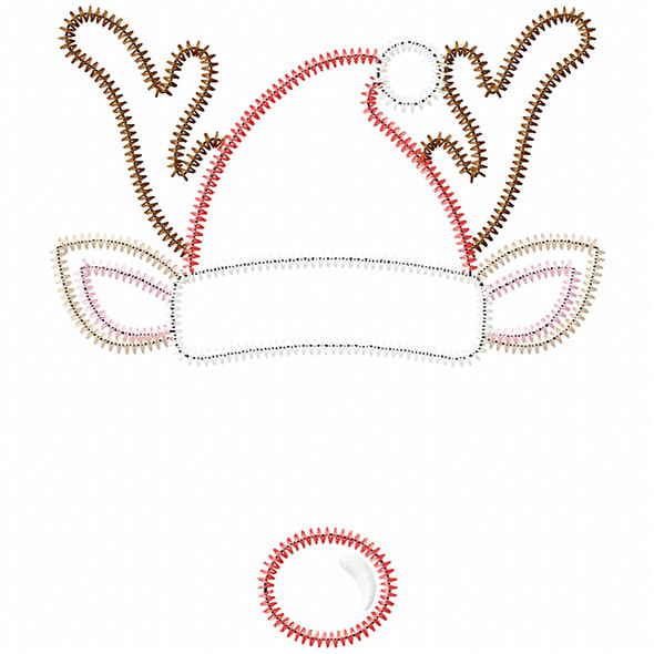 Santa Reindeer Name Satin and Zigzag Applique   Embroidery Design