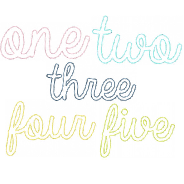 Cursive Numbers 1 through 5 Vintage and Chain Applique Embroidery Design