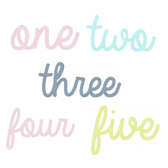 Cursive Numbers 1 through 5 Simple Stitch and Sketch Fill Applique Embroidery Design