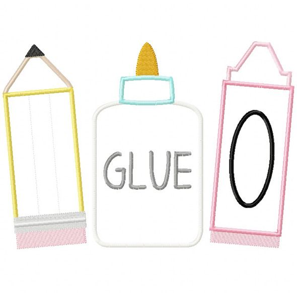 School Supplies Satin and Zigzag Stitch Applique Machine Embroidery Design