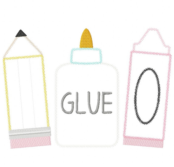 School Supplies Vintage and Chain Stitch Applique Machine Embroidery Design