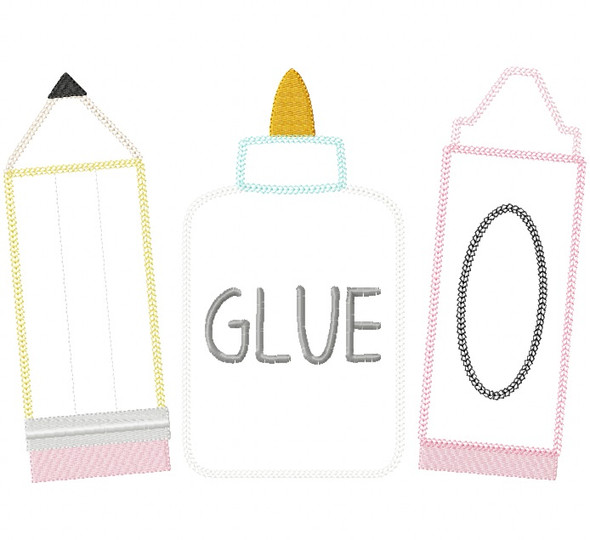 School Supplies Vintage and Chain Stitch Applique Embroidery Design