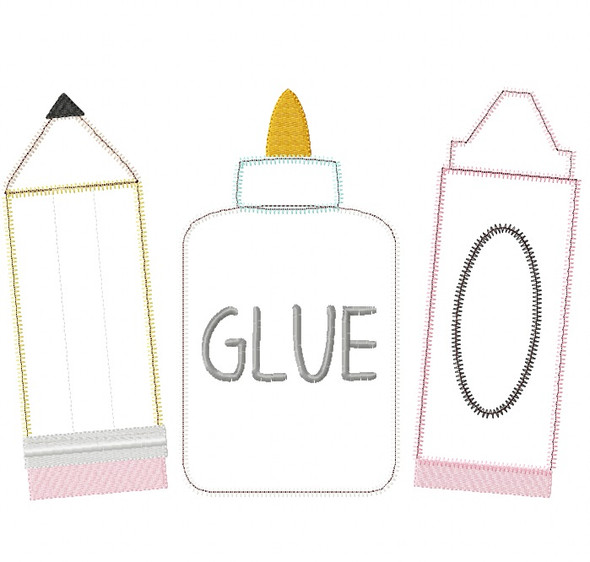 School Supplies Satin and Zigzag Stitch Applique Embroidery Design