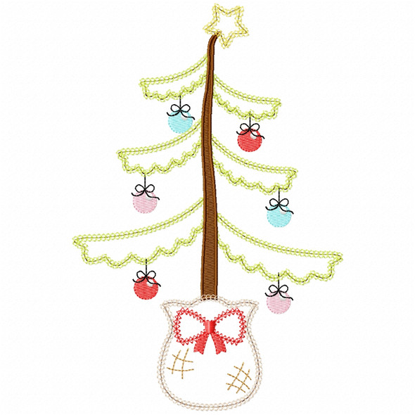 Scrappy Christmas Tree Vintage and Chain Applique Embroidery Design