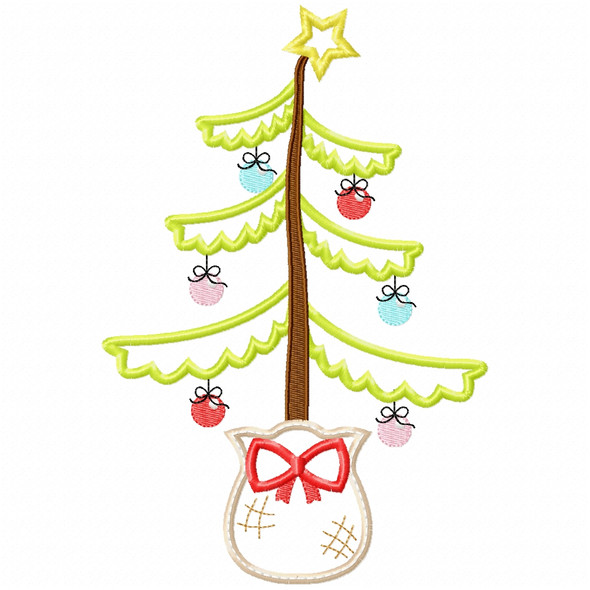 Scrappy Christmas Tree Satin and Zigzag Applique  Embroidery Design