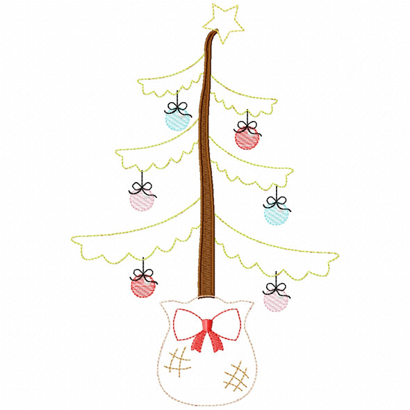 Scrappy Christmas Tree Sketch Fill and Simple Stitch Machine Embroidery Design