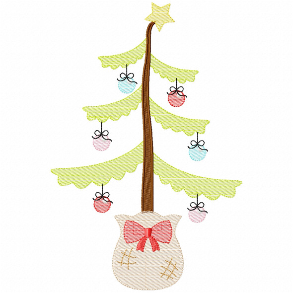 Scrappy Christmas Tree Sketch Fill and Simple Stitch Machine Embroidery Design