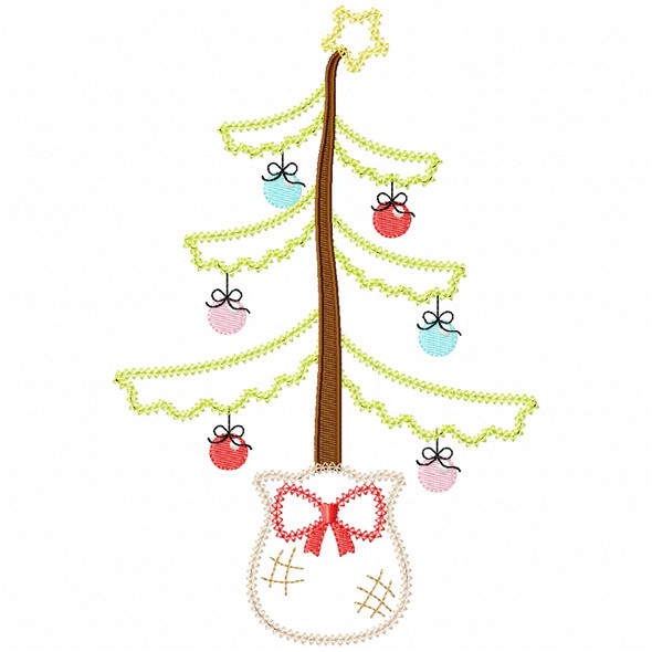 Scrappy Christmas Tree Vintage and Chain Applique Embroidery Design