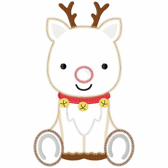 Sitting Reindeer Vintage and Chain Applique Embroidery Design