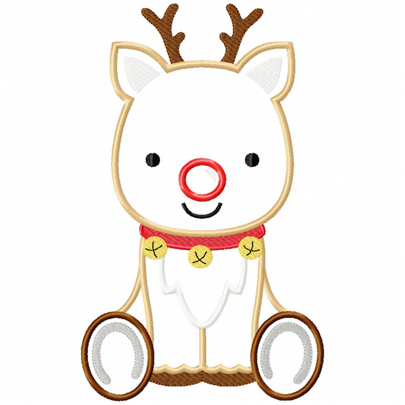 Sitting Reindeer Satin and Zigzag Applique Embroidery Design