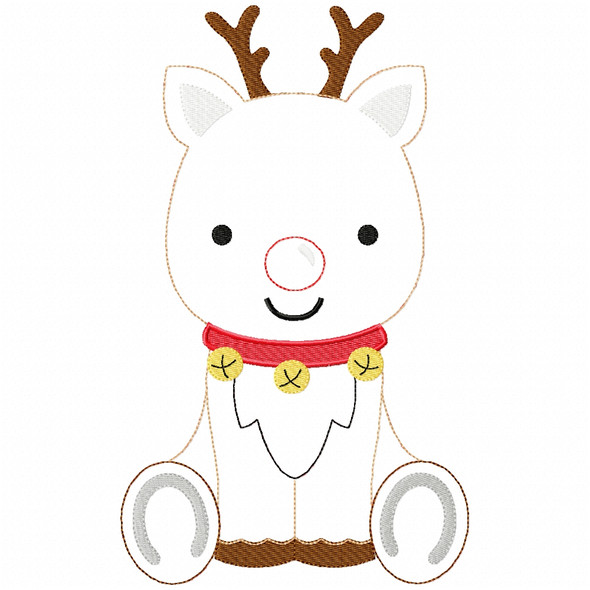 Sitting Reindeer Simple Stitch and Sketch Fill Applique Embroidery Design