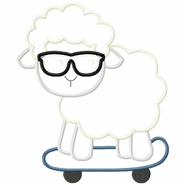 Skateboard Lamb Satin and Zig Zag Machine Embroidery Design
