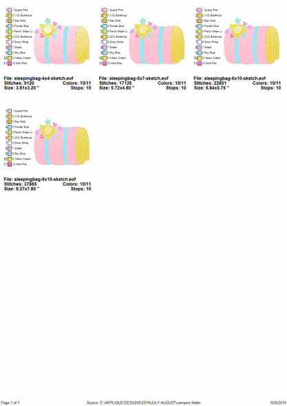 Sleeping Bag Sketch Applique Embroidery Design