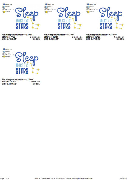 Sleep Under the Stars Filled Design Applique  Embroidery Design