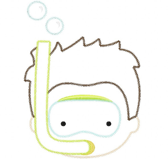 Snorkel Boy Vintage and Chain Stitch Applique Machine Embroidery Design