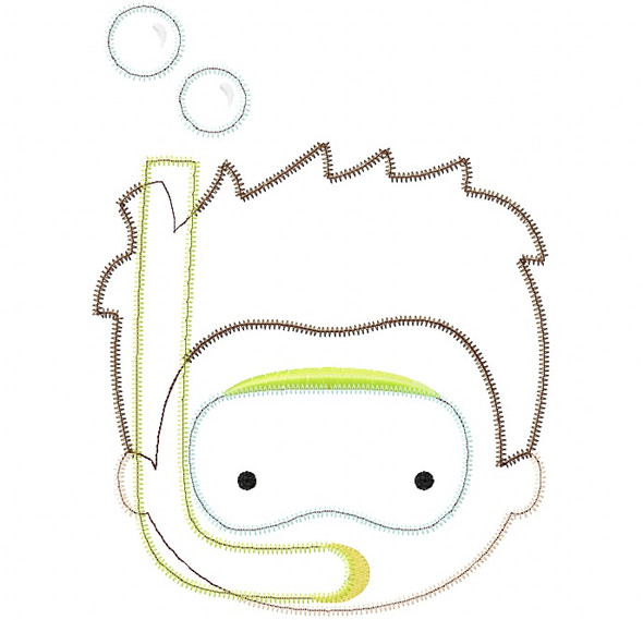Snorkel Boy Satin and Zigzag Stitch Applique Embroidery Design